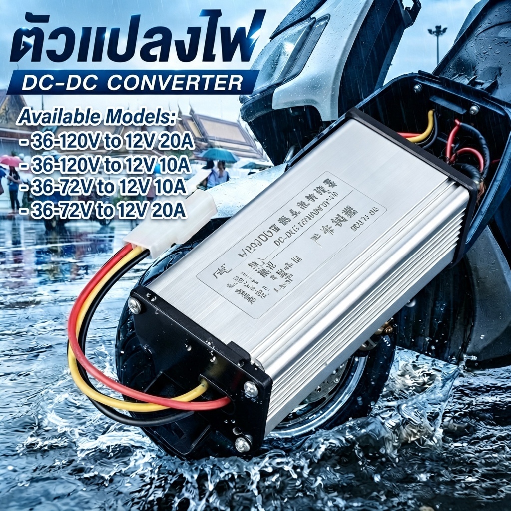 กล่องแปลงไฟลดแรงดัน 36V-72V-120V เป็น 12V DC to DC Converter 10A-20A สำหรับรถไฟฟ้า พร้อมส่ง