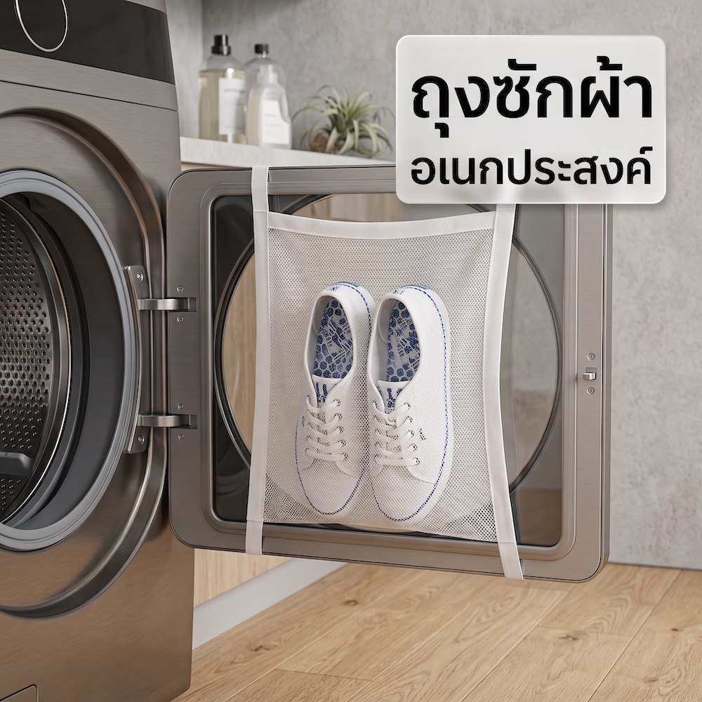 ถุงซักรองเท้าแบบยึดฝาหน้า ถุงซักผ้าอเนกประสงค์ กันกระแทกถังซัก ถนอมรองเท้า สำหรับเครื่องซักผ้า SH38