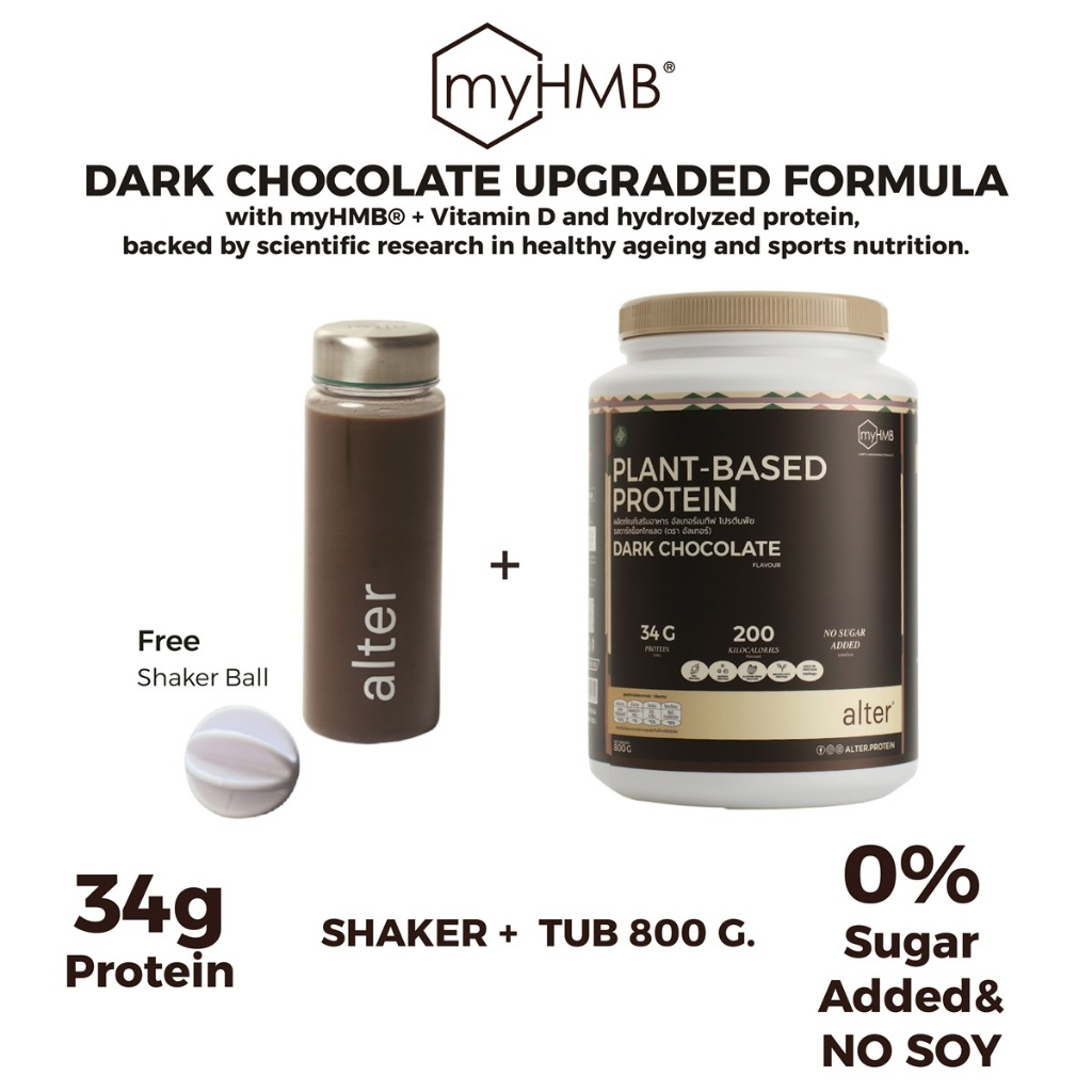 "UPGRADE NO SOY” 1 tub with Alter Shaker: Alter Plant-Based Protein Dark Chocolate with myHMB  รสช็อ