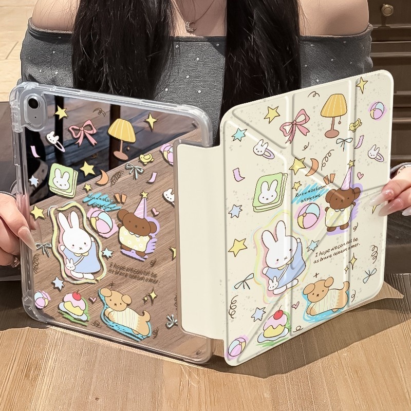Gen11 A16 เคสไอแพดแม่เหล็กน่ารัก รองรับ Air4/5/6/7/8 M3 Pro11 Gen10 10.9 แผงด้านหลังอะครีลิคใสพับตั้งได้ ป้องกันรอบตัว