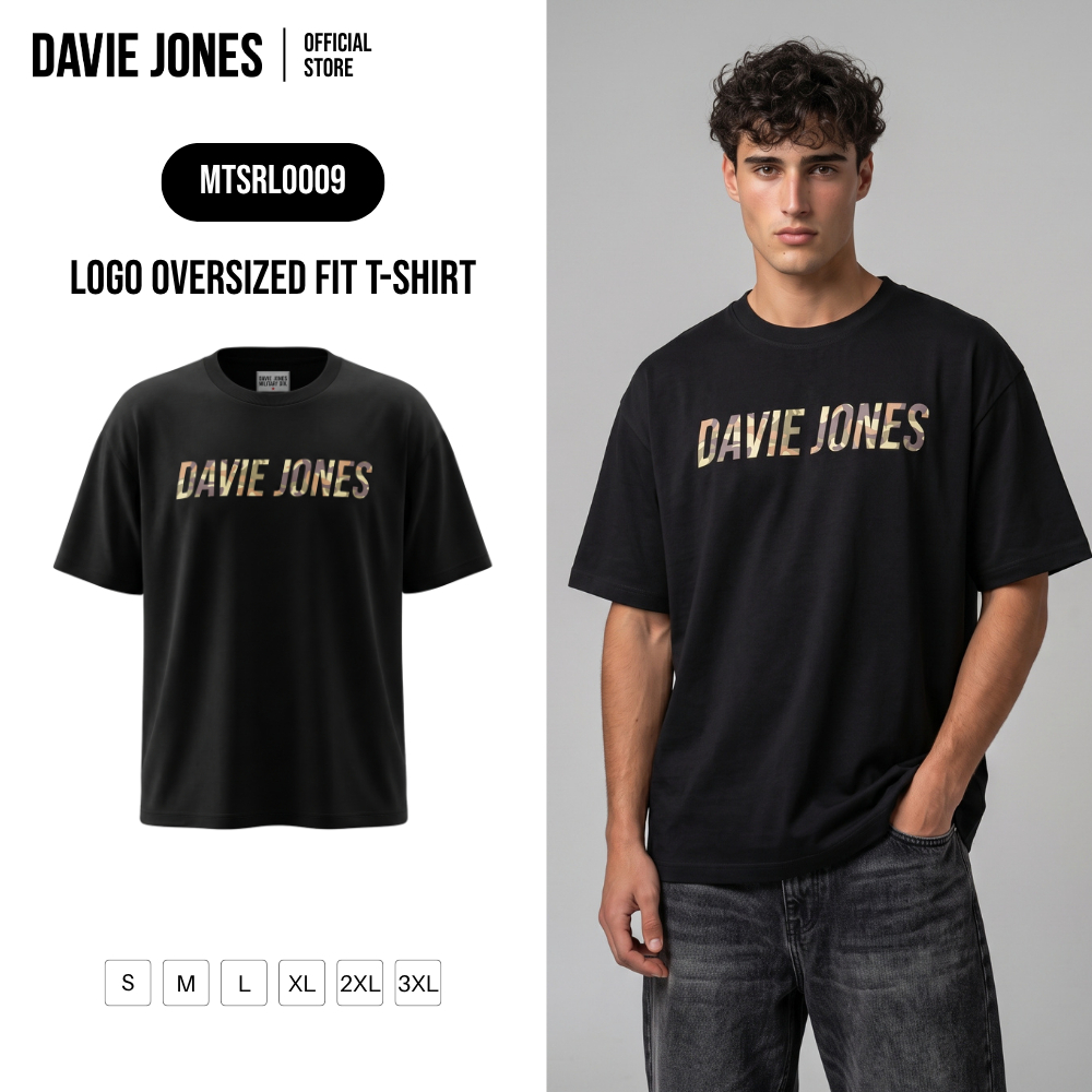 DAVIE JONES [BE FEARLESS] เสื้อยืดผู้ชาย Logo Oversized Fit T-Shirt สีดำ RL0009