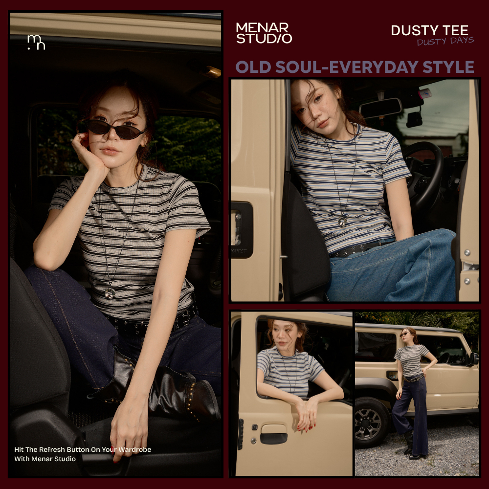 [DUSTY TEE] เสื้อยืดลายทางกลิ่นอายวินเทจ โทนสีคลาสสิก เพิ่มคาแรกเตอร์ให้ลุค ใส่คู่ยีนส์ก็ได้ฟีลสาววินเทจสุดเท่