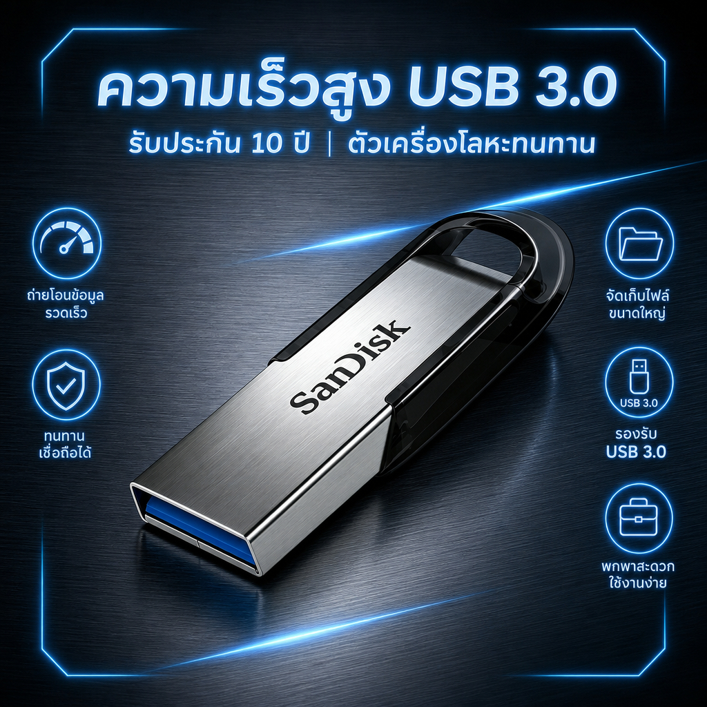 (ส่งด่วน) SANDISK Flash Drive USB 3.0 Ultra Flair 32GB/64GB/128GB/256GB/512GB/1TB (150MB/s) SDCZ73 ของแท้ แฟลชไดร์ฟ