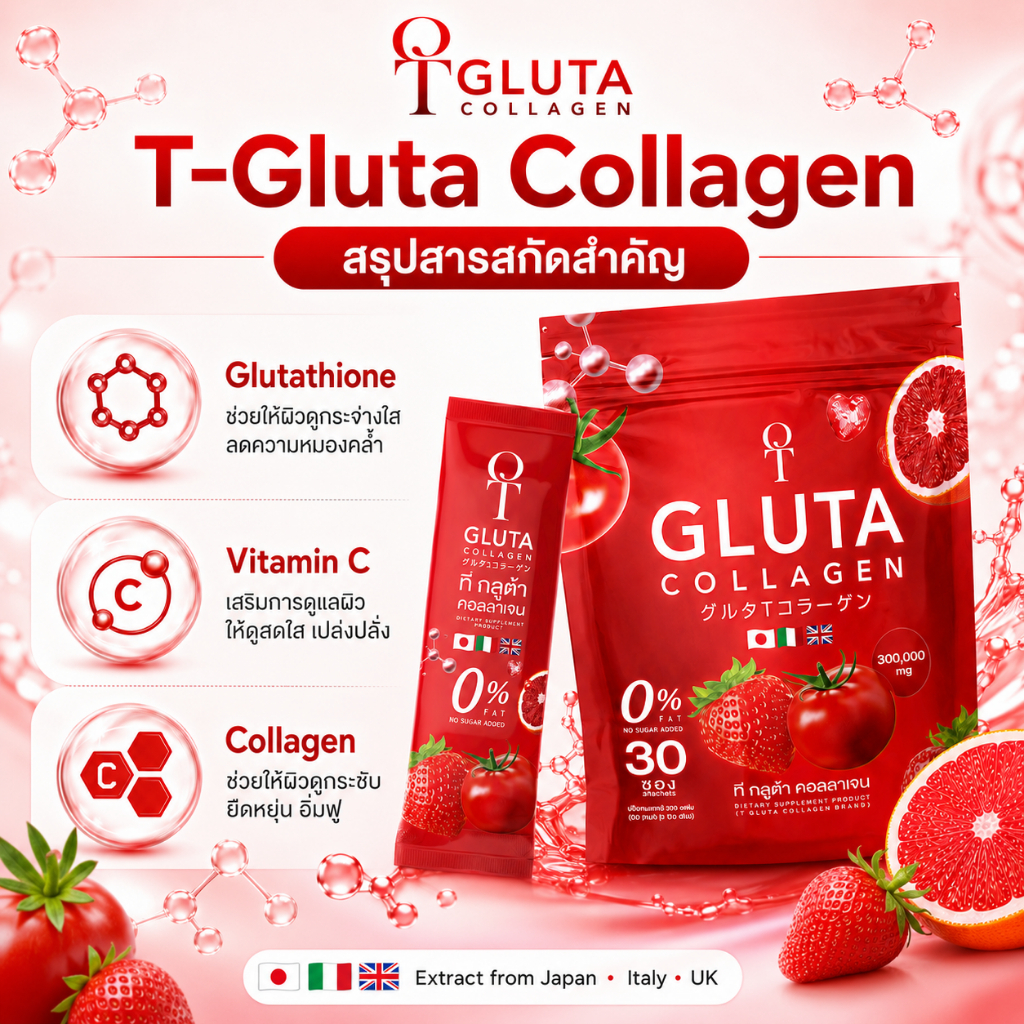 T-Gluta Collagen 300,000 mg กลูต้า คอลลาเจน บูสต์ผิว X10