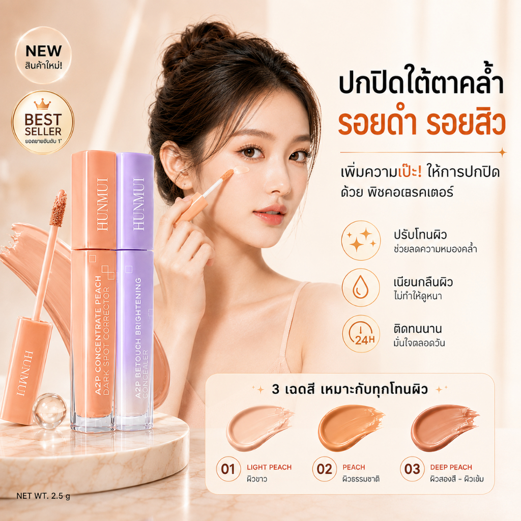 🔥【คอนซีลเลอร์】A2P foundation concealer & Peach Corrector คอนซีลเลอร์/ปกปิดสิว/ธรรมชาติ/บางเบา