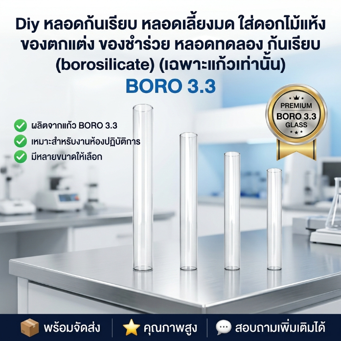 Diy หลอดก้นเรียบ หลอดเลี้ยงมด ใส่ดอกไม้แห้ง ของตกแต่ง ของชำร่วย หลอดทดลอง ก้นเรียบ (borosilicate) (เฉพาะแก้วเท่านั้น)