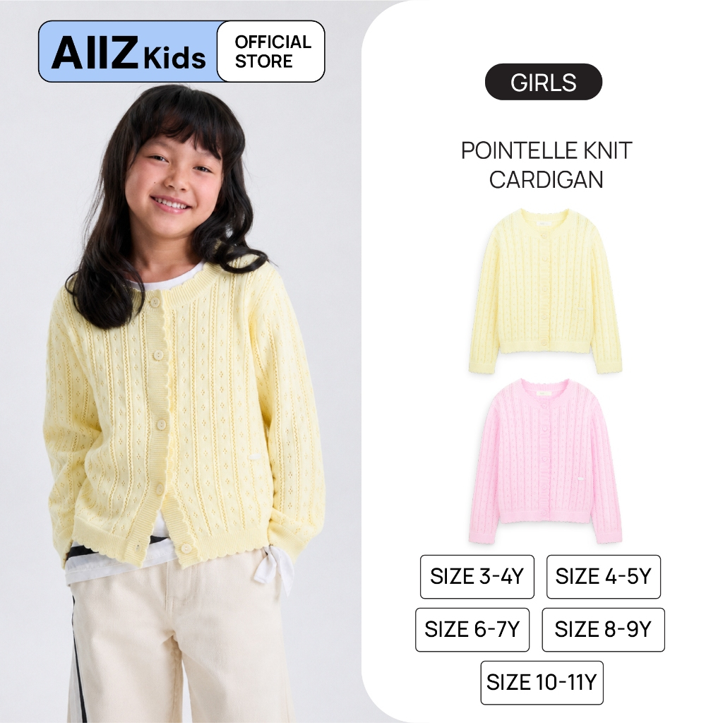 AIIZ (เอ ทู แซด) - AIIZ คาร์ดิแกนเด็กผู้หญิงผ้าถักพอยต์เทล AIIZ Girl's Pointelle Knit Cardigan