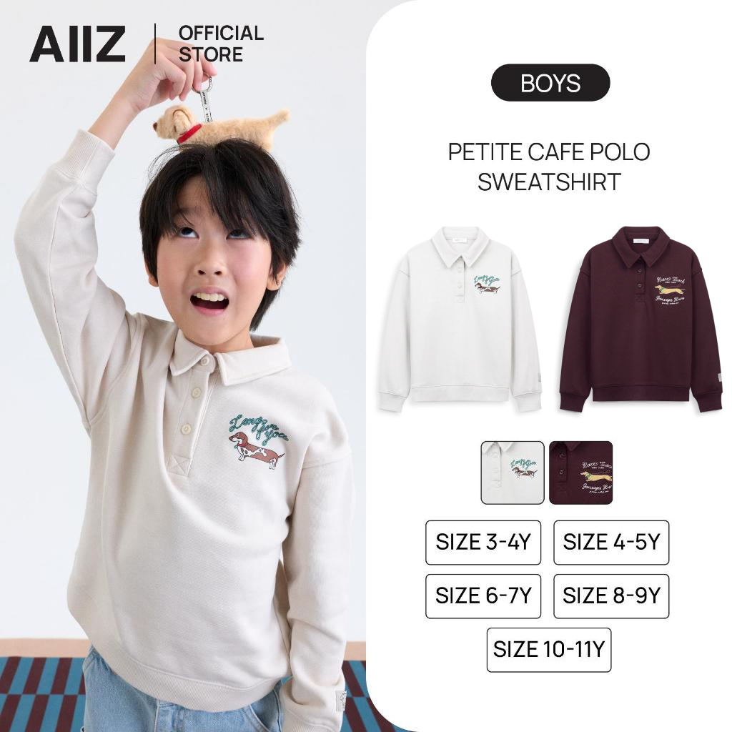 AIIZ เสื้อแขนยาวเด็กผู้ชายคอปกโปโล AIIZ Boy's Petite Cafe Polo Sweatshirt