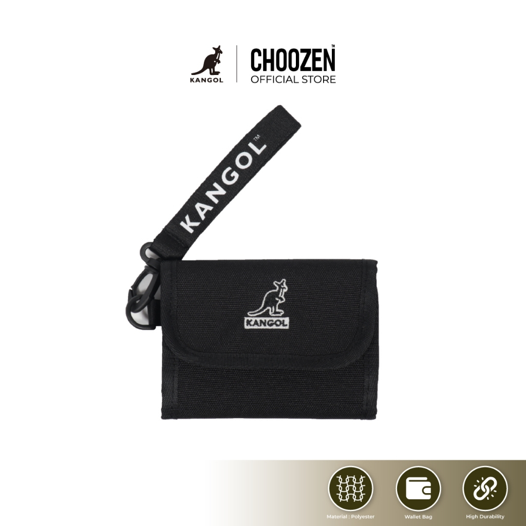 Kangol Coin Purse กระเป๋าสตางค์คล้องมือ พร้อมช่องใส่บัตร ปักโลโก้ kangol สีดำ , กากี 65258780