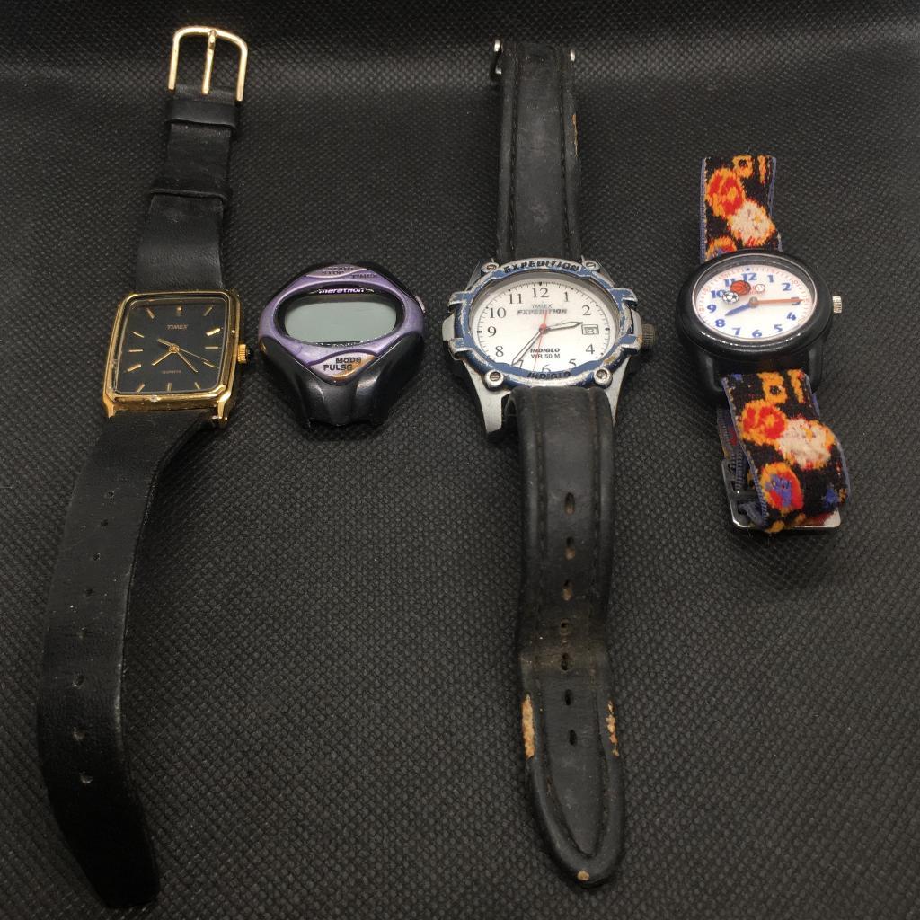 [งานอะไหล่/ช่าง] เซ็ตนาฬิกา Timex วินเทจและเด็ก 4 ชิ้น – Dress Watch, Expedition, Marathon Pulse & K