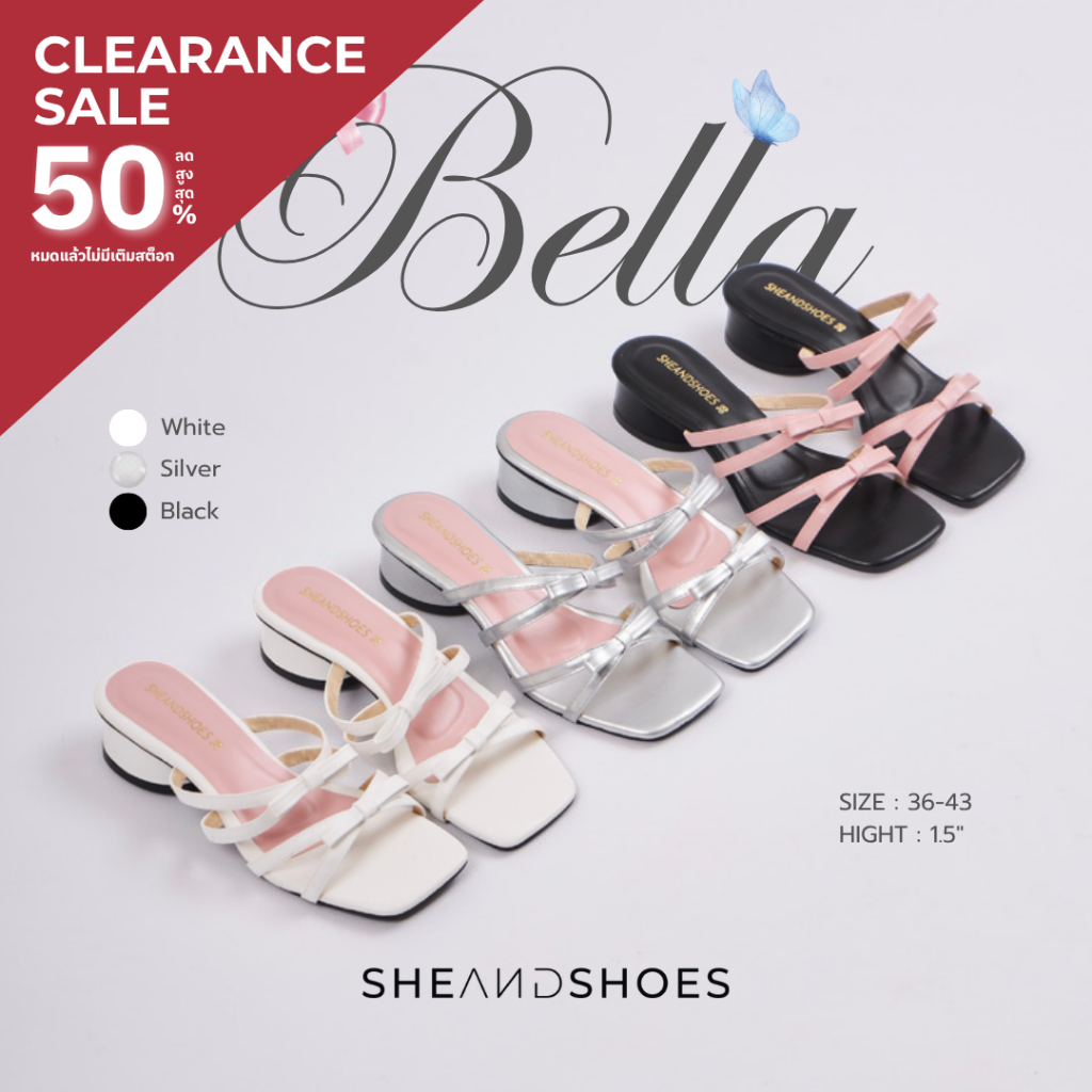 ส่งด่วน กทม - Bella รองเท้าส้นสูง 1.5 นิ้ว [Sz.36 - 43] แต่งโบว์ น่ารักกก เกาหลีสุดๆ