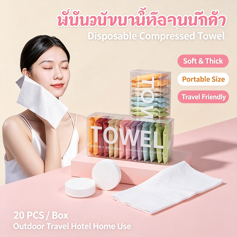 (7/14 ชิ้น) ผ้าขนหนูใช้แล้วทิ้งบีบอัดการเดินทางแบบพกพาผ้าเช็ดหน้าไม่ทอกลางแจ้ง G3101