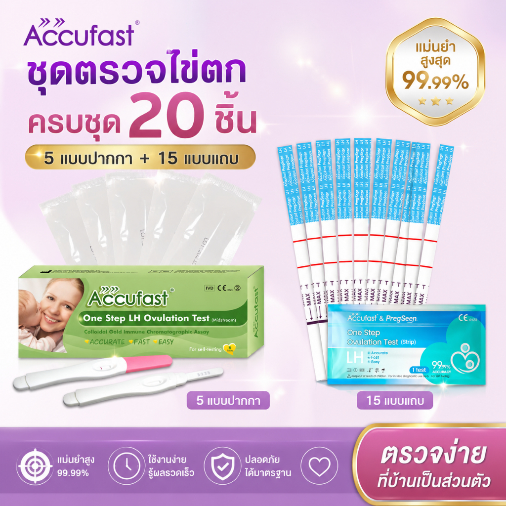 ACCUFAST ชุดตรวจไข่ตก ชุดตรวจ LH 5 ปากกา + 10 แผ่นตรวจ LH Ovulation Test Kit 99.99%