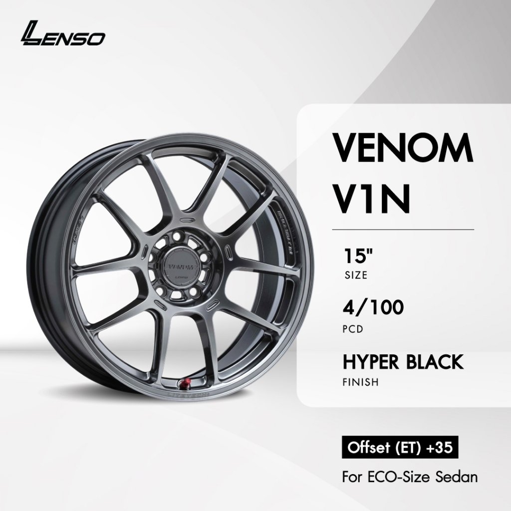 LENSO VENOM V1N LiteTech+ ล้อแม็ก 15 นิ้ว PCD 4/100 สำหรับรถเก๋งเล็ก Jazz City Vios Yaris Almera Swi