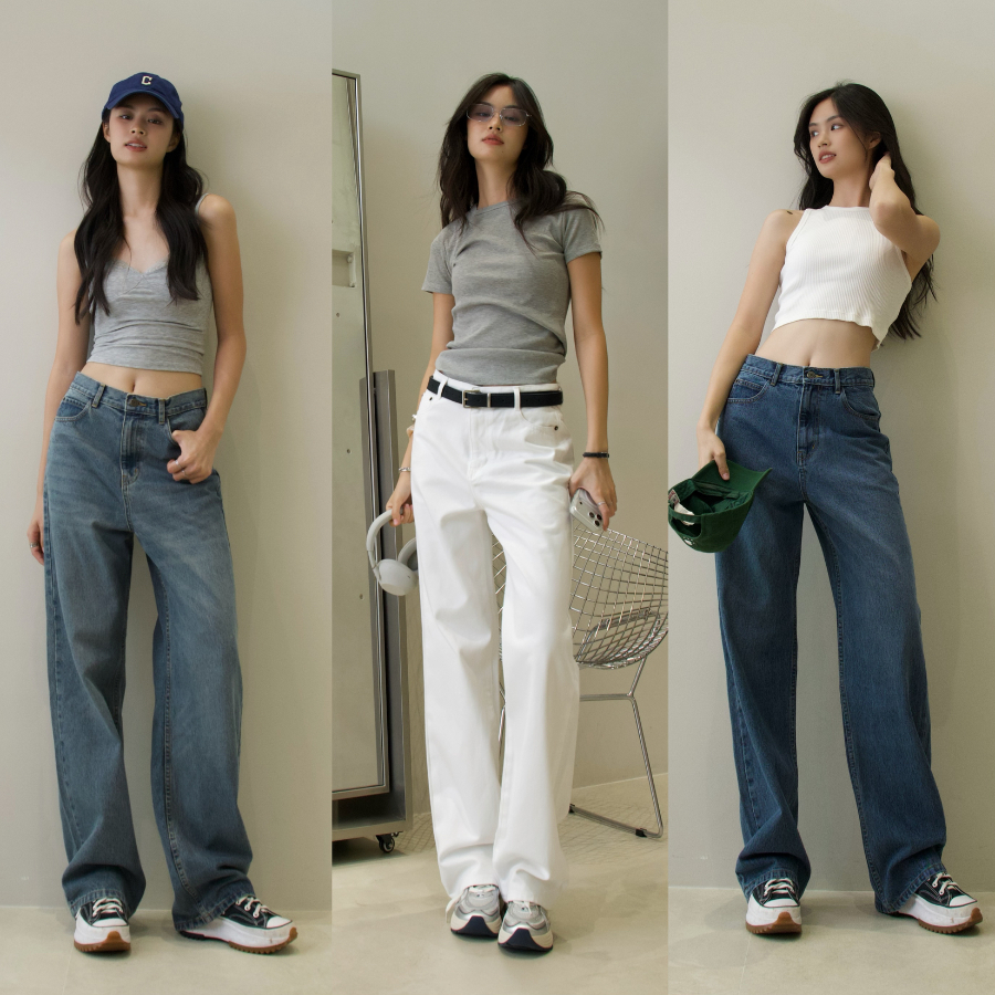 ยีนส์ Nammon Jeans BA01,BA03,BA05 กางเกงยีนส์ขากระบอกใหญ่ขาว - ผ้าไม่ยืด