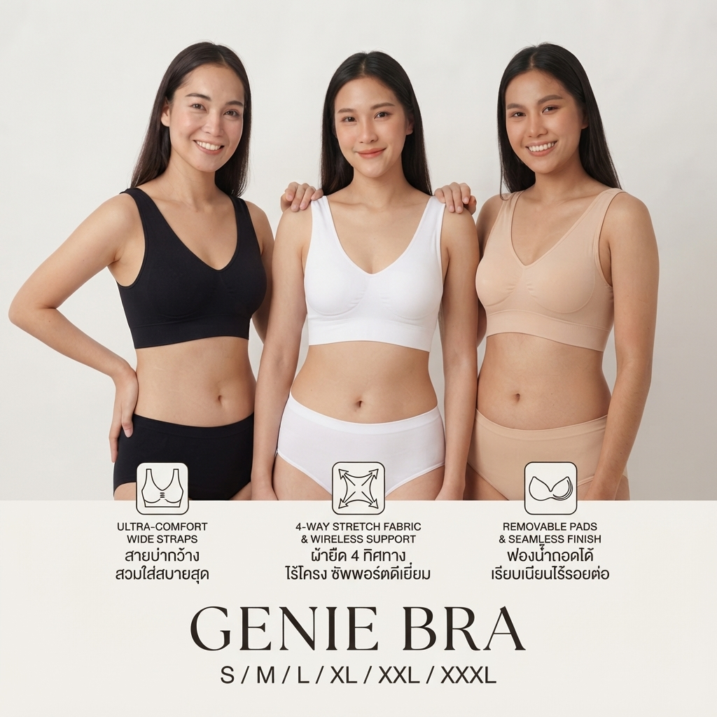 จีนี่บรา บราสวมสบาย รุ่นClassic (1แพ็ค 3 ตัว) -สี White / Black / Nude