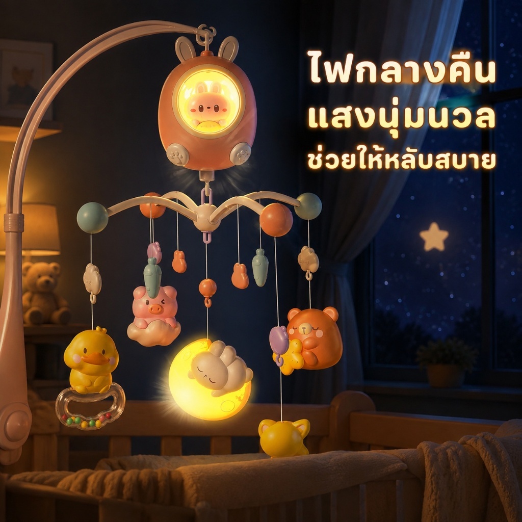 👶Kawdee👶โมบายกล่อมเด็กโมบายเด็ก โมบายติดเตียง ชาร์จใหม่ได้ โมบายเด็กอ่อน พร้อมไฟกล่อมนอน+160กว่าเพลง รูปที่ 4