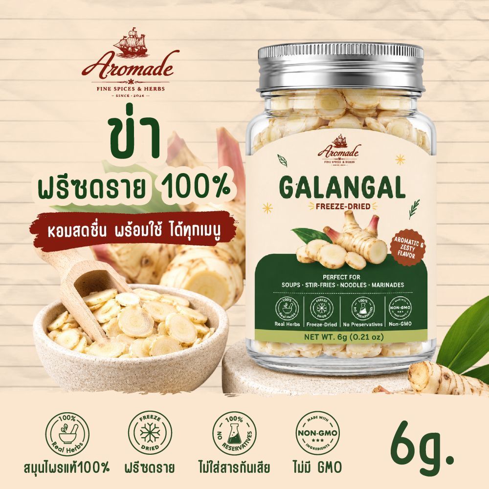 อโรเมด ข่า (Galangal) ฟรีซดราย 6 กรัม
