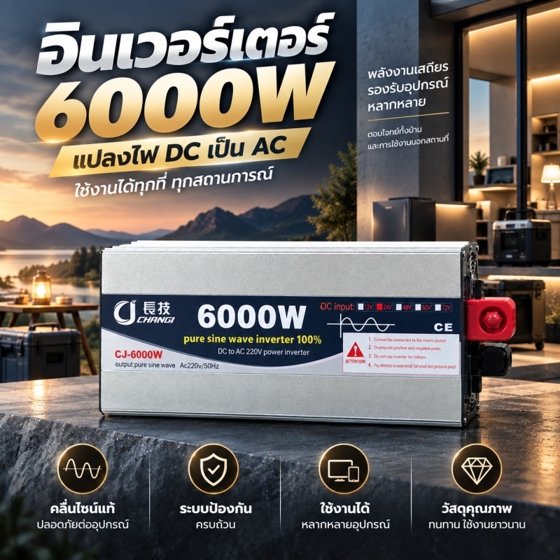 อินเวอร์เตอร์ CJ inverter 6000w12v/24v อินเวอร์เตอร์ 6000w 12v/24V/48v คลื่นเพียวซายแท้ inverter pur