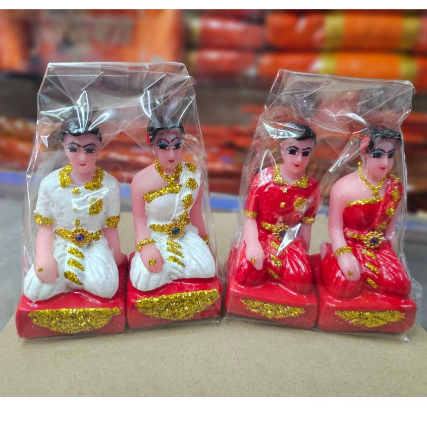ตุ๊กตาชายหญิง ตุ๊กตาคนรับใช้ (คู่) ตุ๊กตาตกแต่งศาลพระภูมิ ศาลเจ้าที่ เรซิ่นประดับเพชร งานเกรดพรีเมี่ยม