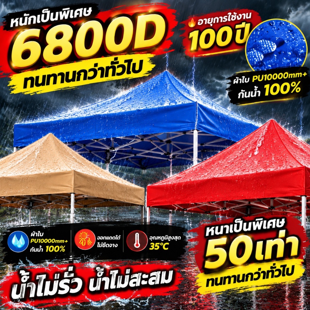 หนาขึ้น20เท่า🔥ผ้าใบเต็นท์ ผ้าเต้นท์ (เฉพาะผ้า) กันยูวี ผ้าเต้นท์กันฝนกันแดด 2x2 2x3 3x3 เต้นท์ขายของ
