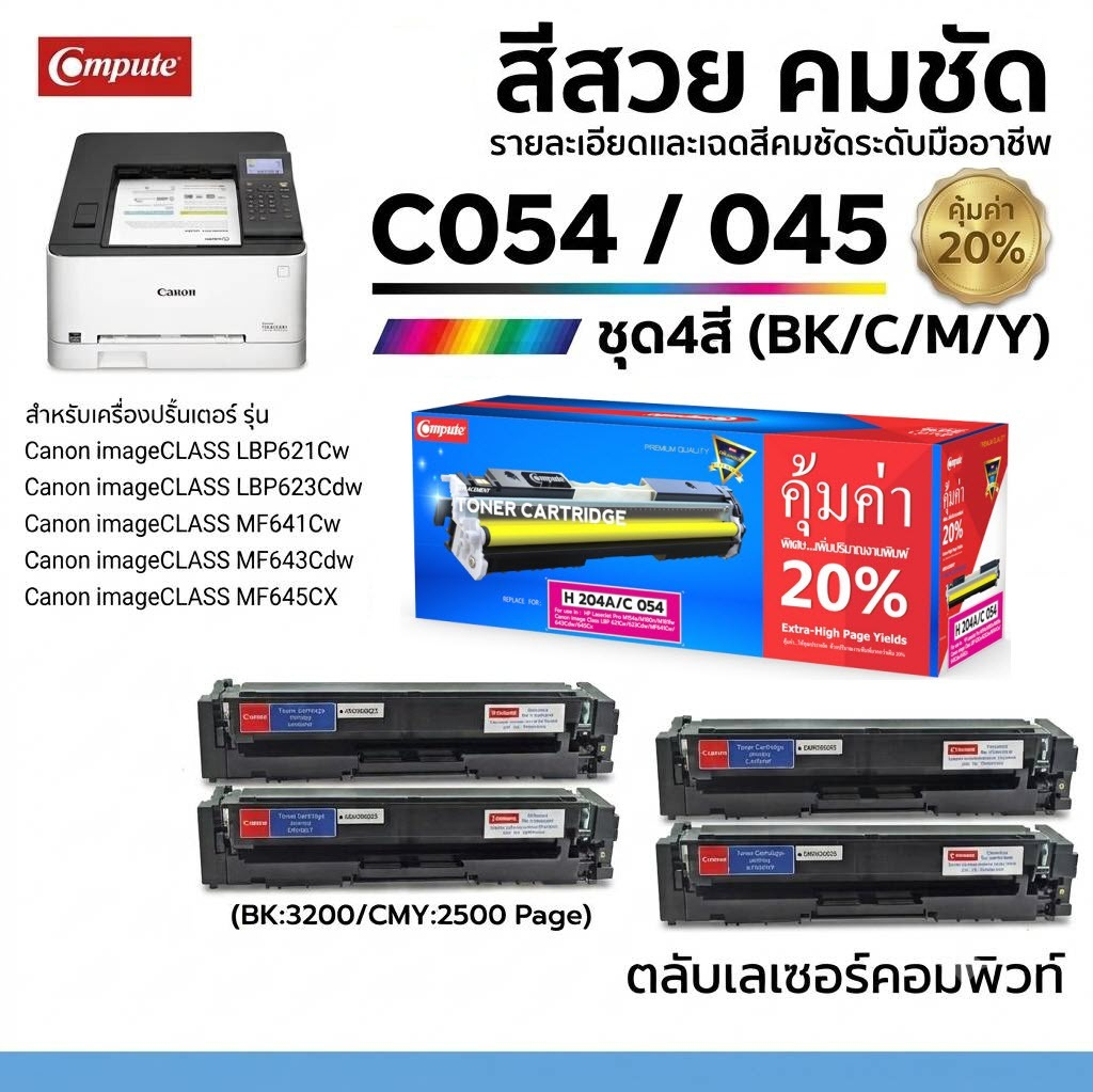 Compute Canon 054 Laser Color สำหรับ LBP621Cw, LBP623Cdw, MF641Cw, MF643Cdw, MF645cx เลเซอร์สี 054