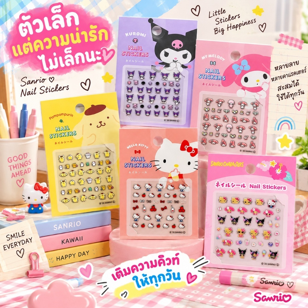สติ๊กเกอร์ติดเล็บ Nail Stickers ซานริโอ Sanrio ลาย Hello Kitty My Melody Kuromi รุ่นฉลองครบรอบ นำเข้าจากญี่ปุ่น