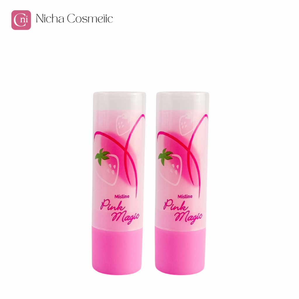 (2แท่ง) มิสทิน ลิปเมจิก สตรอเบอร์รี่ ลิปกลอส ลิปมัน ลิปเปลี่ยนสี Mistine Pink Magic Lip Plus 3.7g