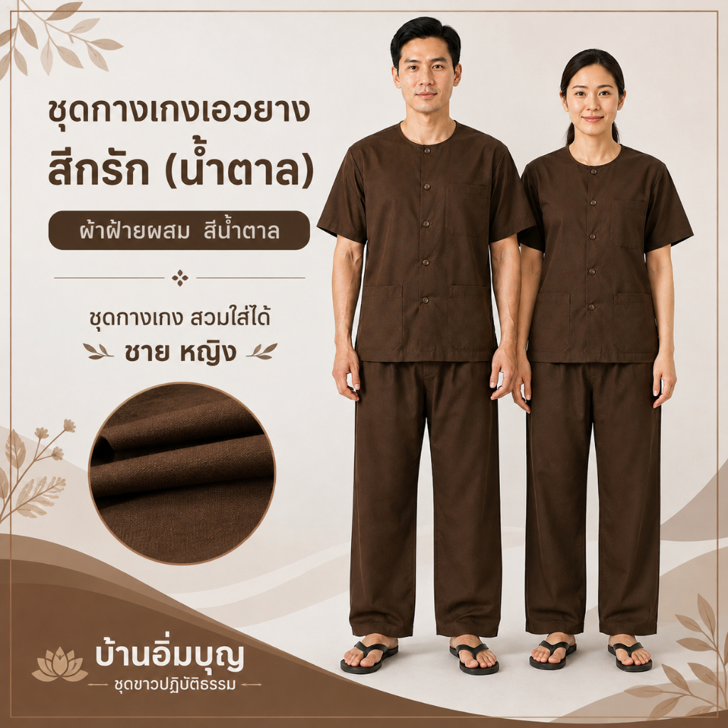 ชุดปฏิบัติธรรม สีกรัก ผ้าฝ้ายผสม