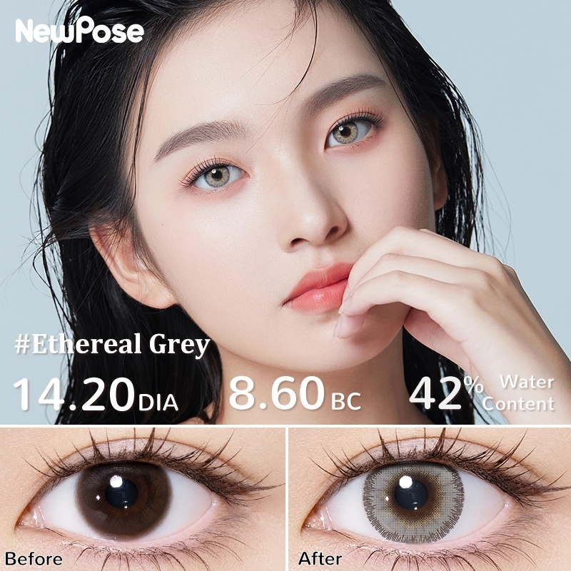 NewPose คอนแทคเลนส์สีเทา Ethereal Grey เลนส์เกาหลี สีธรรมชาติ ตาโต ใส่สบาย 14.2 มม. 6 เดือน 1 คู่