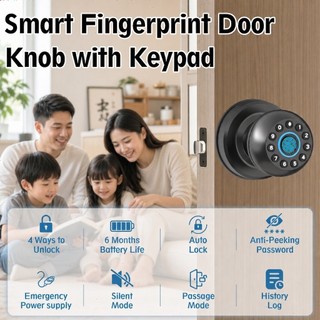 Tuya Digital Door Lock ลูกบิดอัจฉริยะ สแกนนิ้วมือ/รหัสผ่าน/App ปลดล็อค ประตูห้องนอน ติดตั้งง่าย