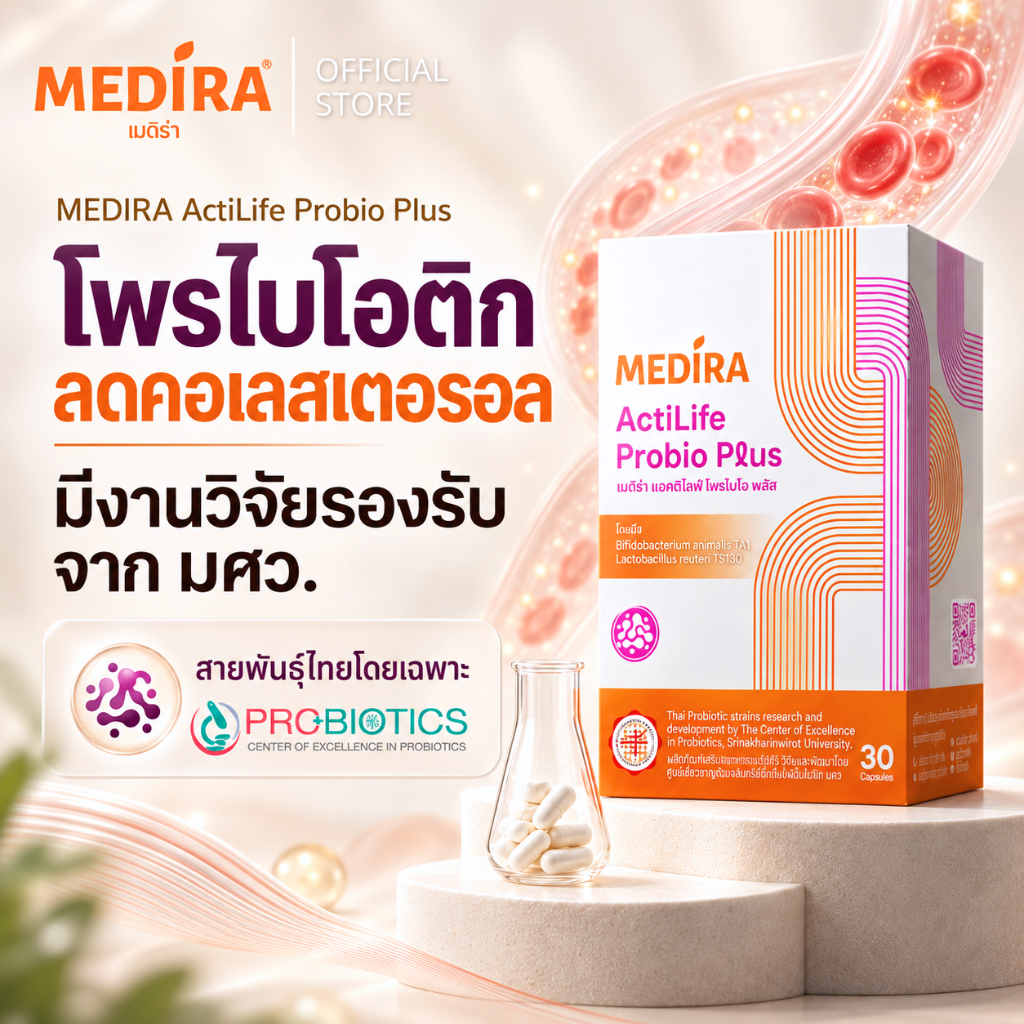 [1 แถม 1] Medira ActiLife Probio Plus โพรไบโอติกส์ มีวิจัยรองรับ! ลดคอเลสเตอรอล ลดการสะสมของไขมัน