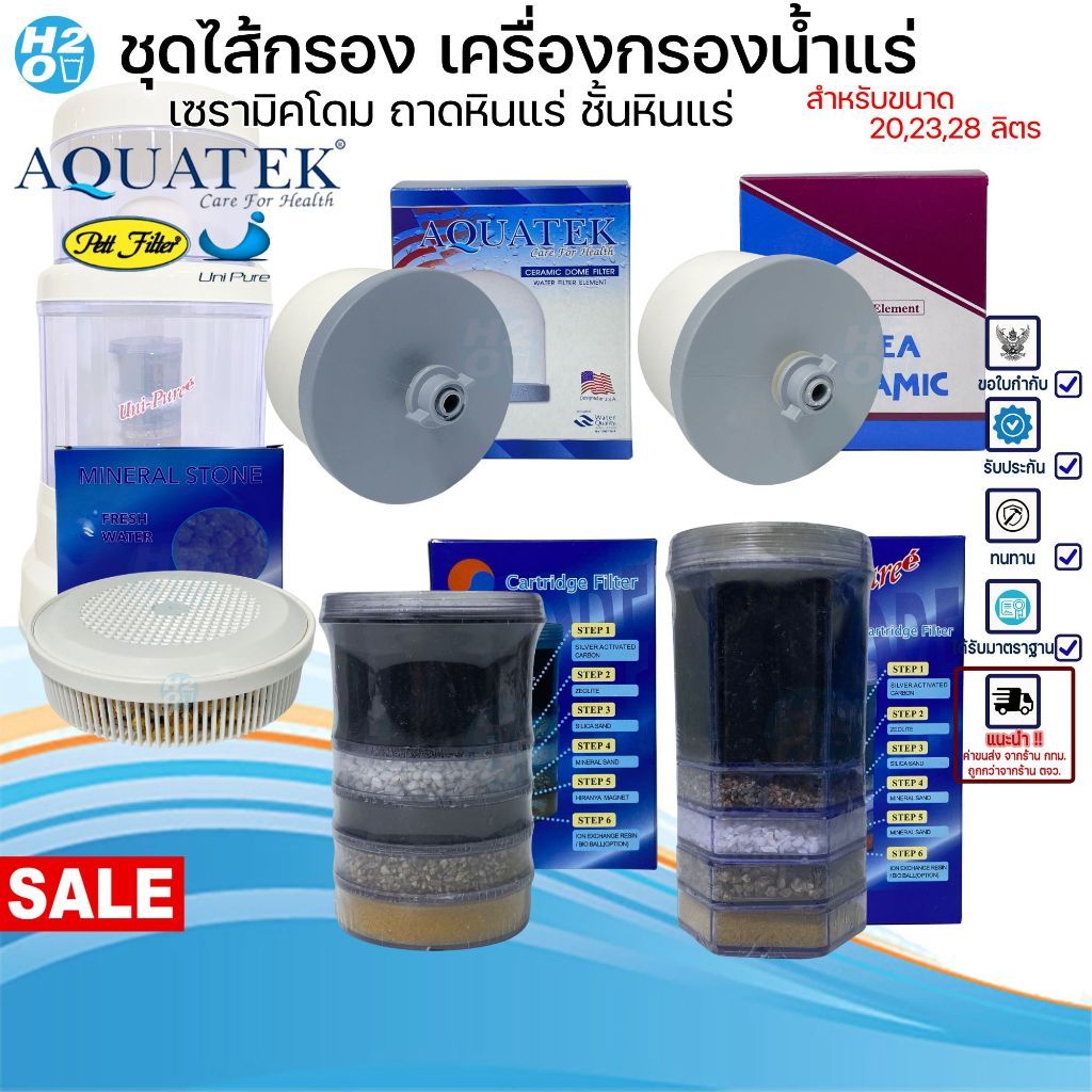Unipure ชุดไส้กรอง เซรามิค โดม ถาดหินแร่ ชั้นหินแร่ สำหรับ เครื่องกรองน้ำแร่ ขนาด 20,23,24,28 ลิตร