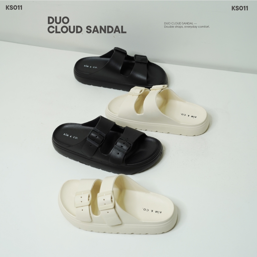KIM&CO. ORIGINAL - DUO CLOUD SANDAL (KS011) รองเท้าแตะสองสาย รองเท้าแตะเกาหลี มินิมอล หัวเข็มขัดปรับได้ 2 จุด พื้นหนานุ่