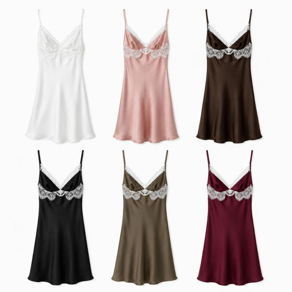Atipashop - Aurelia Satin Dress เดรสซาติน แต่งลูกไม้ ผ้าลื่น พริ้วสวย ให้ลุคที่มีความหรูหรามีระดับ
