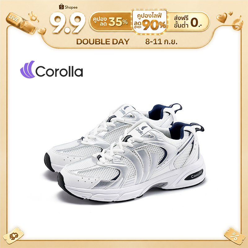 Corolla 1990s รองเท้าผ้าใบหนังพียูสำหรับผู้หญิง ทรงรองเท้าเสริมส้น ระบายอากาศได้ดี แนะนำเผื่อ 1 ไซส์
