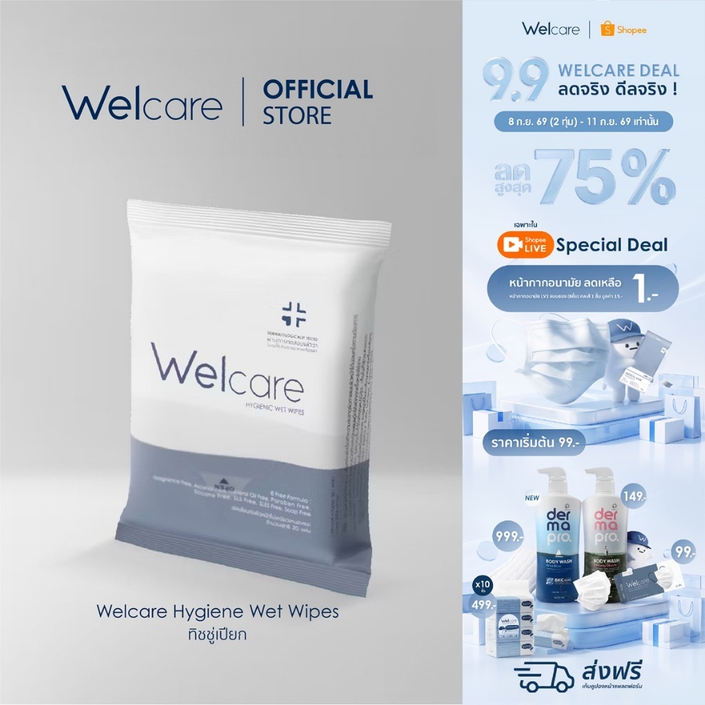 [Official] ทิชชู่เปียก Welcare Hygienic Wet Wipes ทำความสะอาดผิว สูตรไฮจีนิคไวพส์