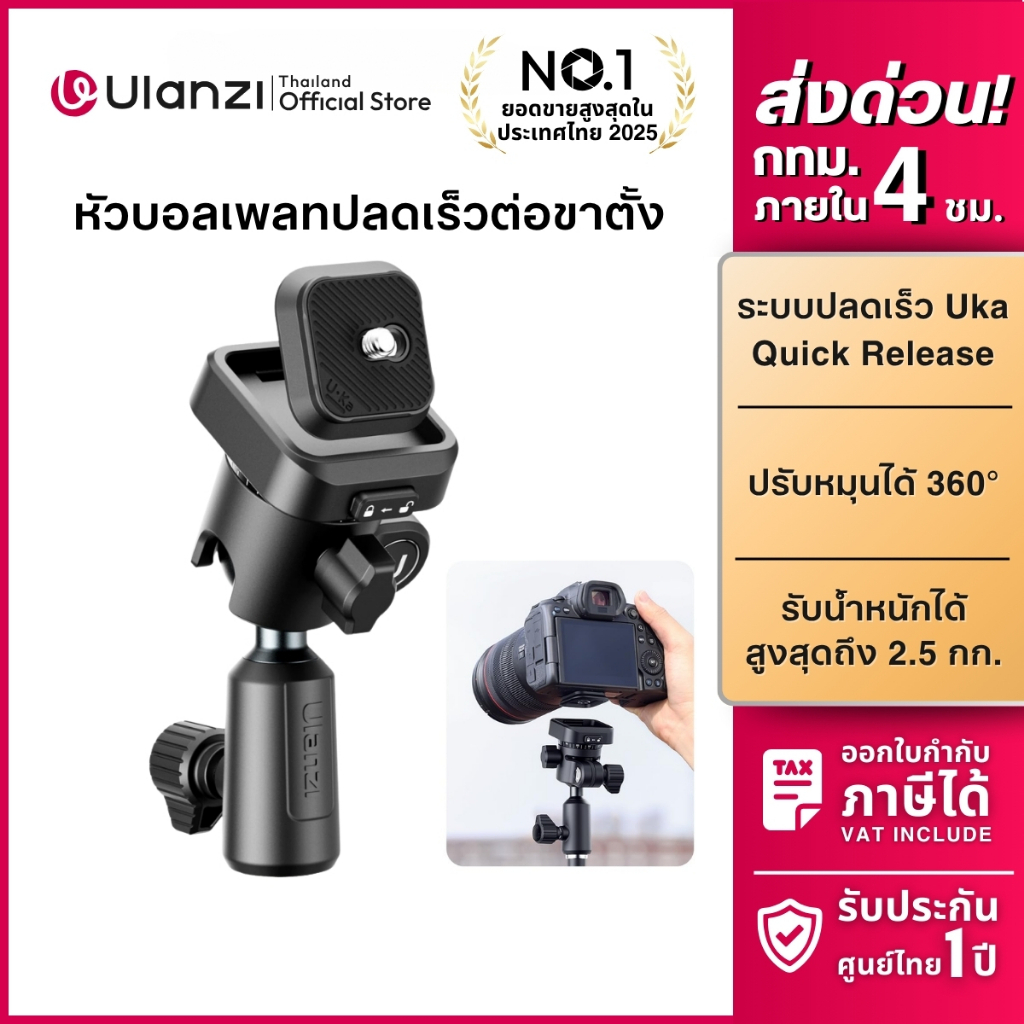 Ulanzi TH02 Uka Inverted Ball Head หัวบอล ต่อขาตั้ง พร้อมเพลทปลดเร็ว สำหรับ DSLR Mirrorless ไฟไลฟ์สด