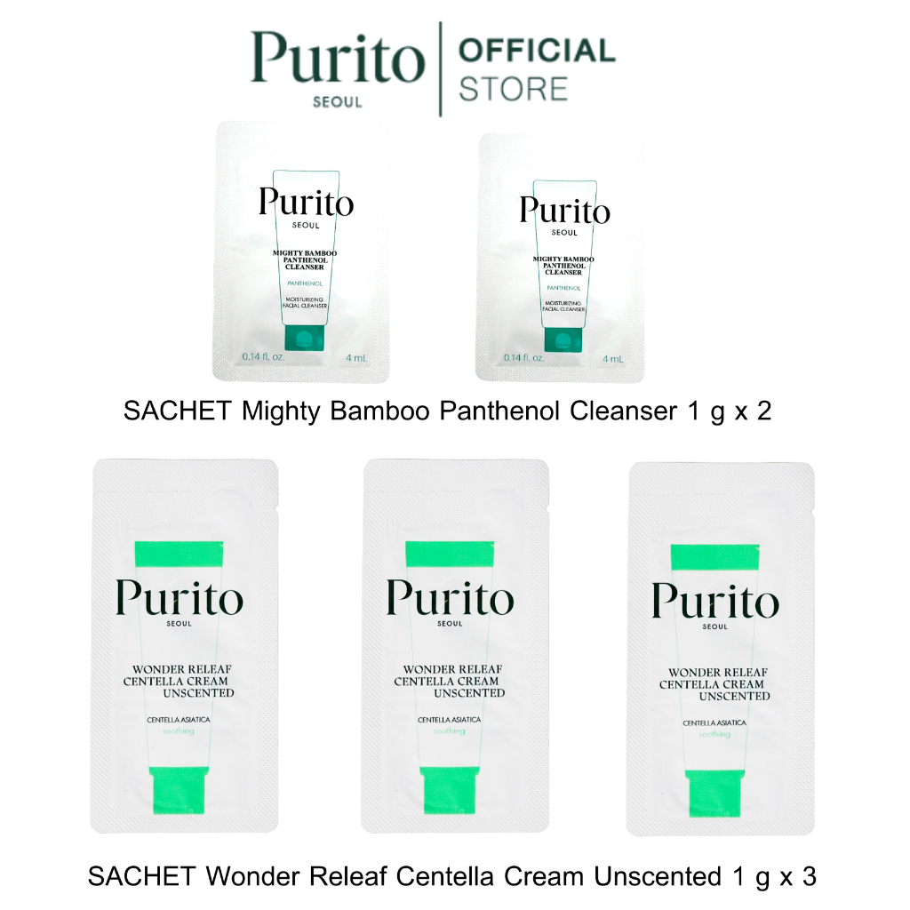 PURITO SACHET Mighty Bamboo Panthenol Cleanser 1 g x 2   +SACHET Wonder Releaf Centella Cream Unscen
