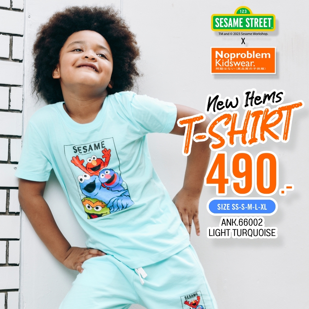 Noproblem Kidswear ลด50% เสื้อยืดคอกลมเด็ก พิมพ์ลาย Sesame Street ผ้า Cotton USA 40 ค้อม Jersey ขนาด 2-10 ปี ANK.66002