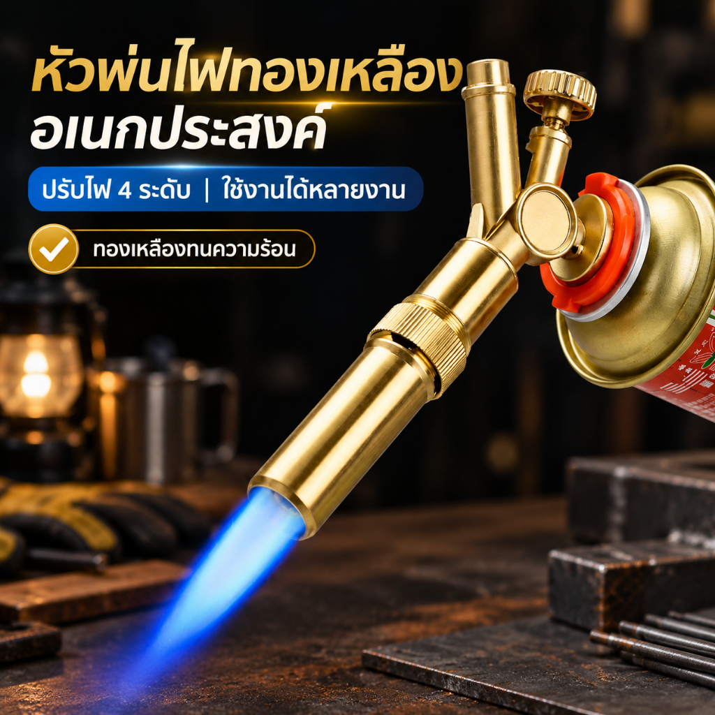 หัวพ่นไฟทองเหลือง 4 IN 1 ใช้ได้ทั้งครัว งานฝีมือ งานเชื่อม แคมป์ปิ้ง ปรับเปลวไฟได้ 4 แบบ ทนทาน มาตรฐานมืออาชีพ