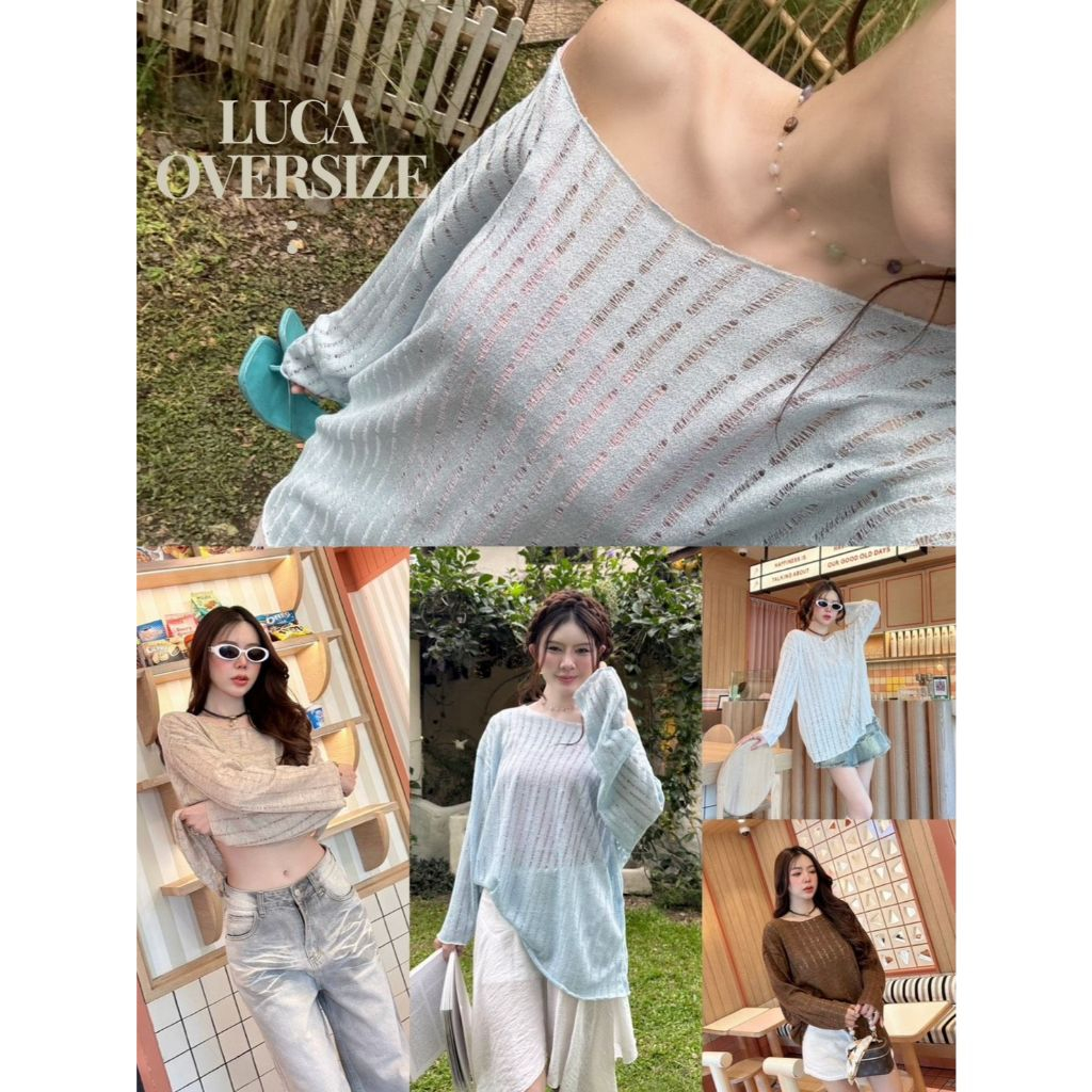 LUCA OVERSIZE:: มินิเดรสแขนยาว เสื้อตัวยาวคอกลมแขนยาวลายถักสะกิด งานสาวอวบใส่ได้ พรางหุ่น Sheeny (S049)
