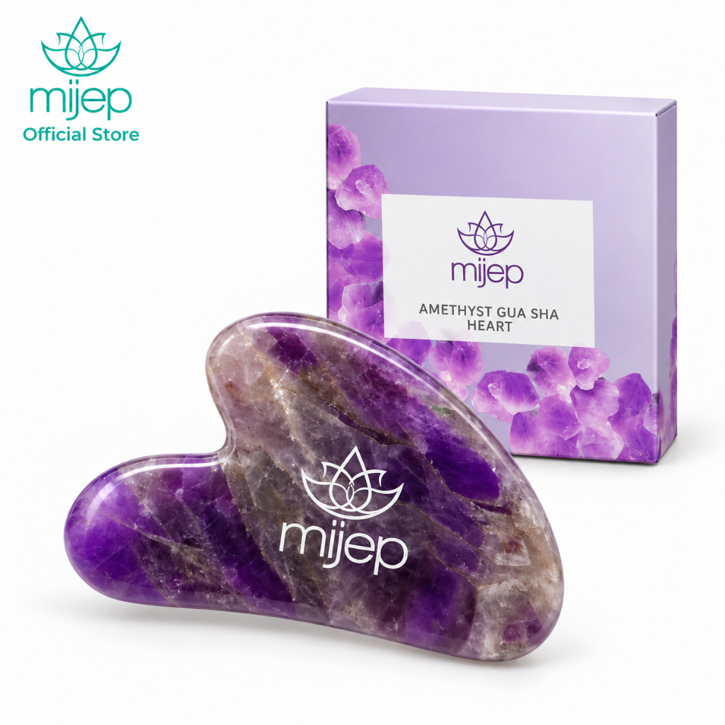 MIJEP กัวซาหินอเมทิสต์ และลูกกลิ้งนวดหน้าหินอเมทิสต์ และผลิตภัณฑ์ความงาม Amethyst Gua Sha and Amethyst Face rollers