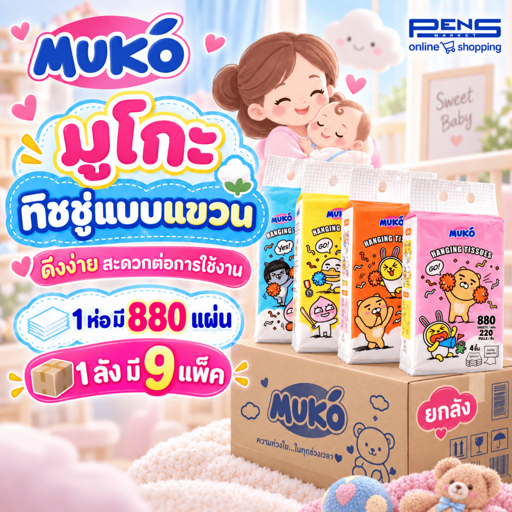 ยกลัง - Muko มูโกะ ทิชชู่แบบแขวน 880 แผ่น แพ็ค 4