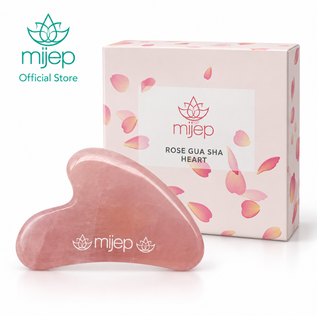 MIJEP กัวซาหินโรสควอตซ์และลูกกลิ้งนวดหน้าหินโรสควอตซ์ ของแท้ 100% Rose Quartz Gua Sha and Rose Quart