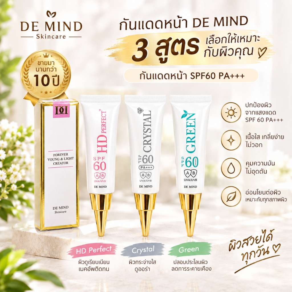 DE MIND Sunscreen Cream SPF60 PA++ กันแดดหน้า ไม่วอก ผิวเรียบเนียน