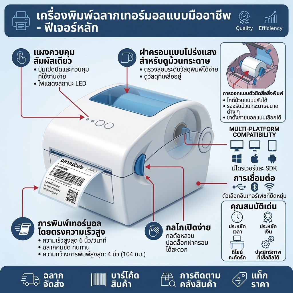 Gprinter (รุ่น GP1324D) น้ำหนักของสินค้า: ประมาณ 1.5 - 2.0 กิโลกรัม