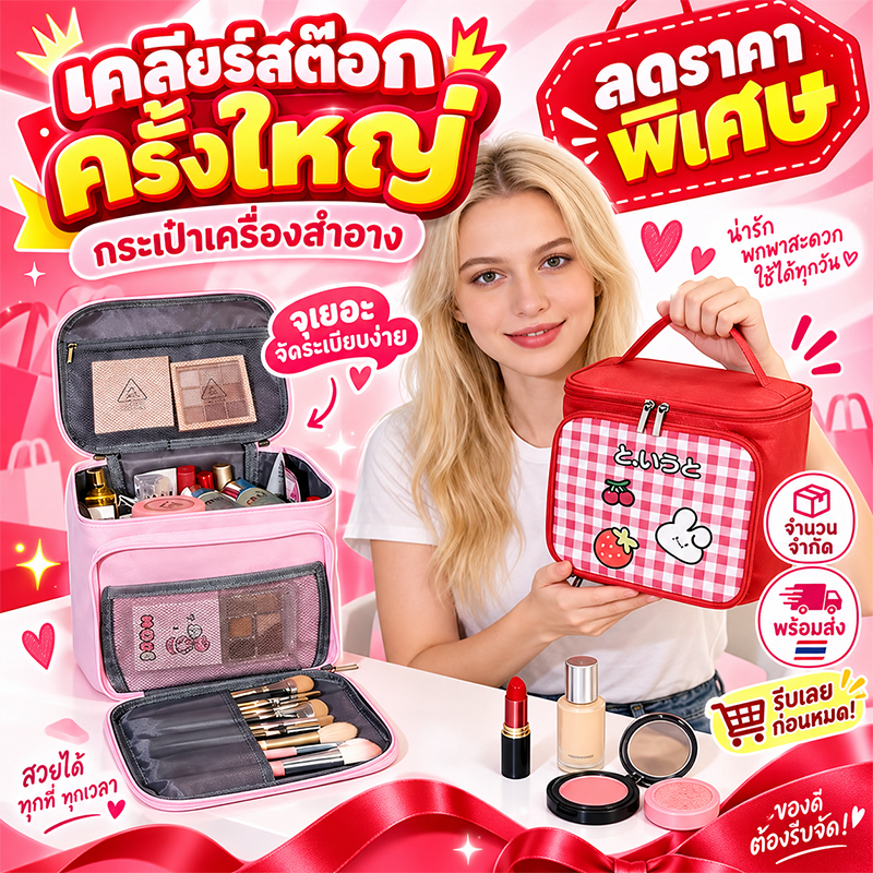 ของแถมฟรี กระเป๋าเครื่องสำอางลายการ์ตูน ความจุใหญ่ ใช้งานได้หลายรูปแบบ กระเป๋าเครื่องสำอางเดินทางพกพาสะดวก ราคาประหยัด