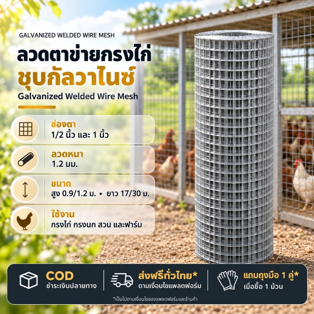 ส่งฟรี‼️ กันสนิม ลวดตาข่ายชุบกัลวาไนซ์ร้อน ช่องตา1/2" 1" (ยาว30เมตร) ตะแกรงเหล็ก กรงไก่ ตาข่ายกันนก นกแก้ว กันงู/หนู