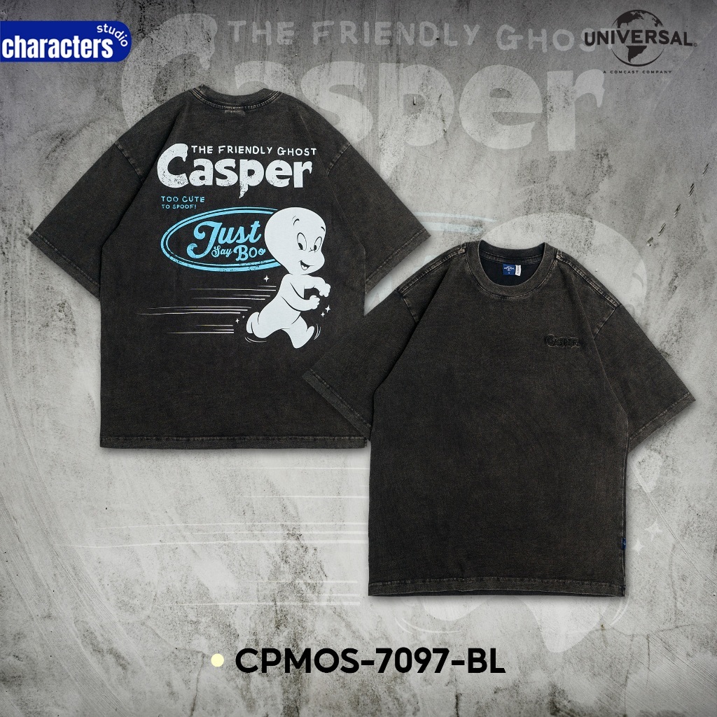 Universal Studio เสื้อยืดฟอกผู้ใหญ่โอเวอร์ไซส์ แคสเปอร์(Casper) ผ้า Cotton 100% สินค้าลิขสิทธิ์แท้ C